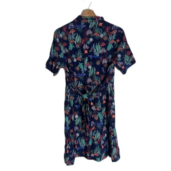 Sugarhill Brighton Dress Womens 10 Navy Sea Life Print Short Sleeve Tie Waist - Picture 9 of 10